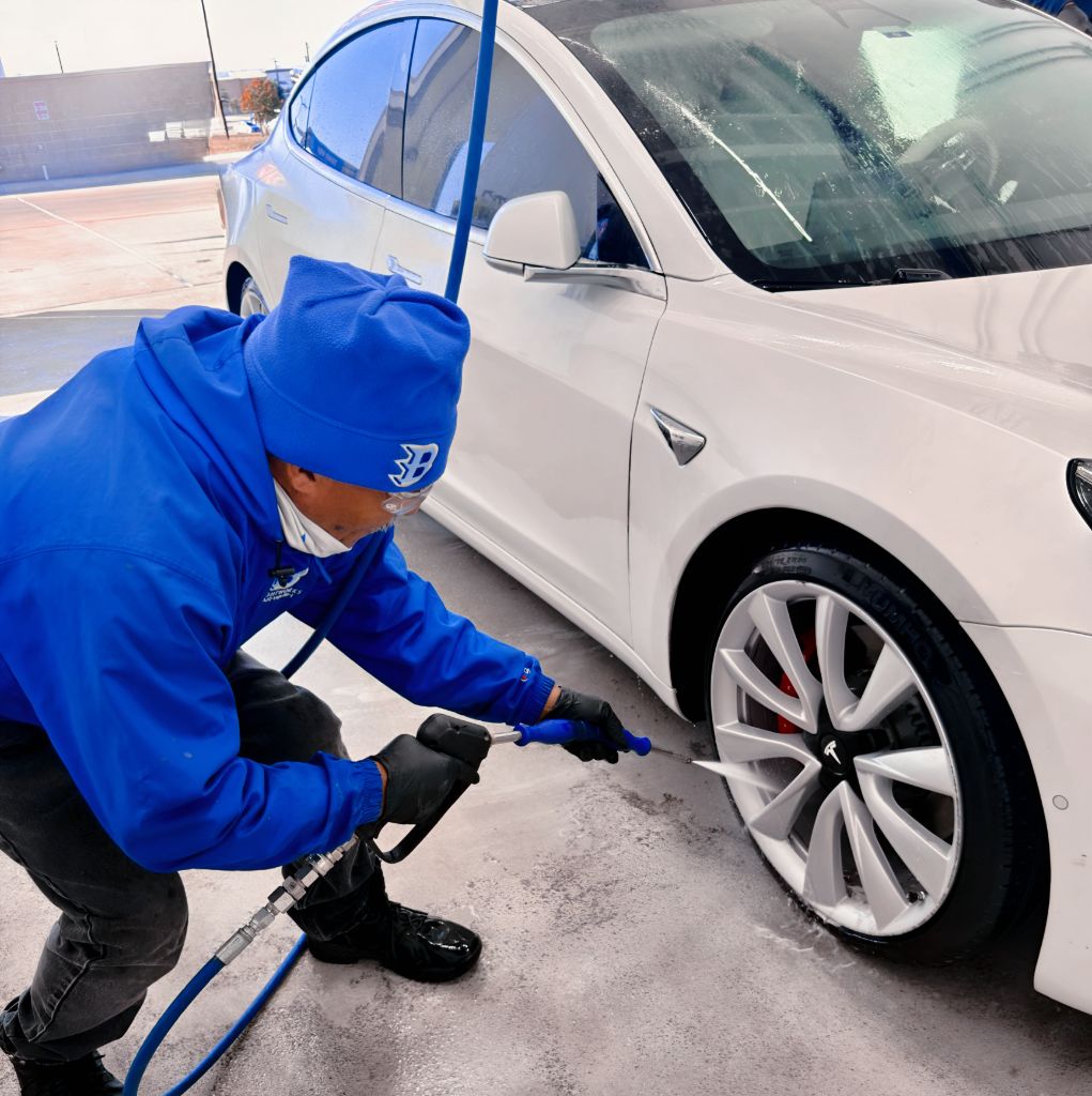 Hand wash 500 PSI pressurized wheel cleaning at Brightworks Fort Worth