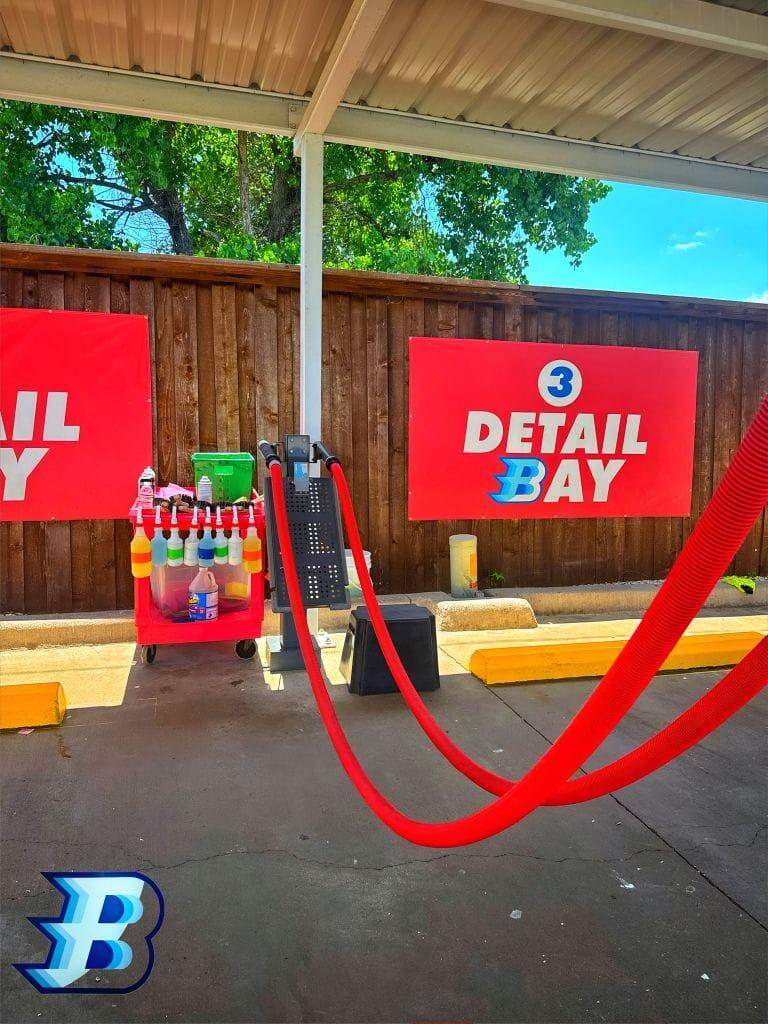 Brightworks Granbury Detail Bay 3 — detailing supplies cart with cleaning products